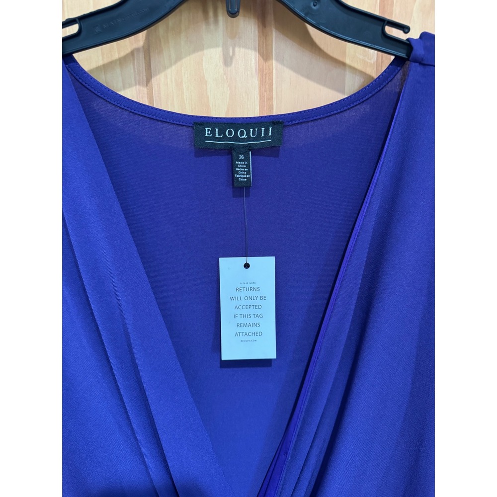 Eloquii Purple Twist Front Pleated Midi Dress Long‎ Sleeve V-Neck Plus Sz 26 NEW - Picture 5 of 8